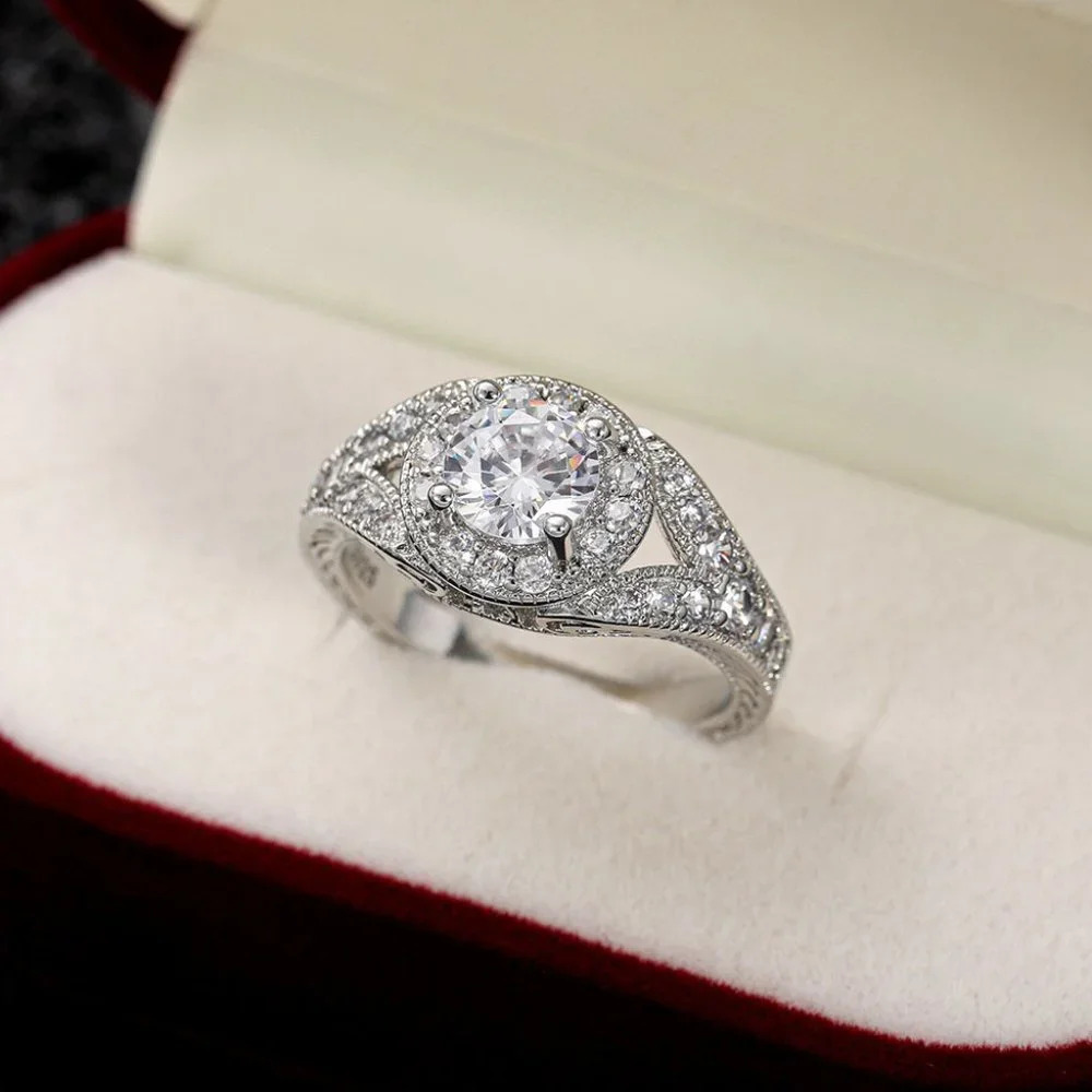 🌸Round Shiny CZ Noble Silver Wedding/Engagement Ring for Women, K808 - Picture 8 of 10